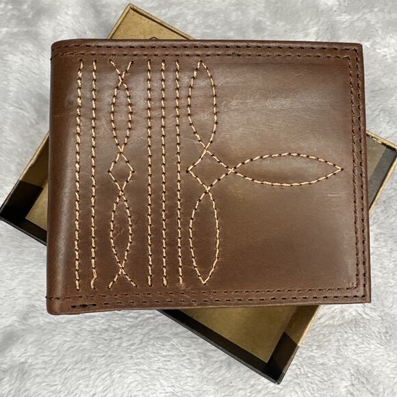 Justin Wallet Slim Bifold Brown Genuine Leather Boot Stitch RFID Western Cowboy - Picture 3 of 14